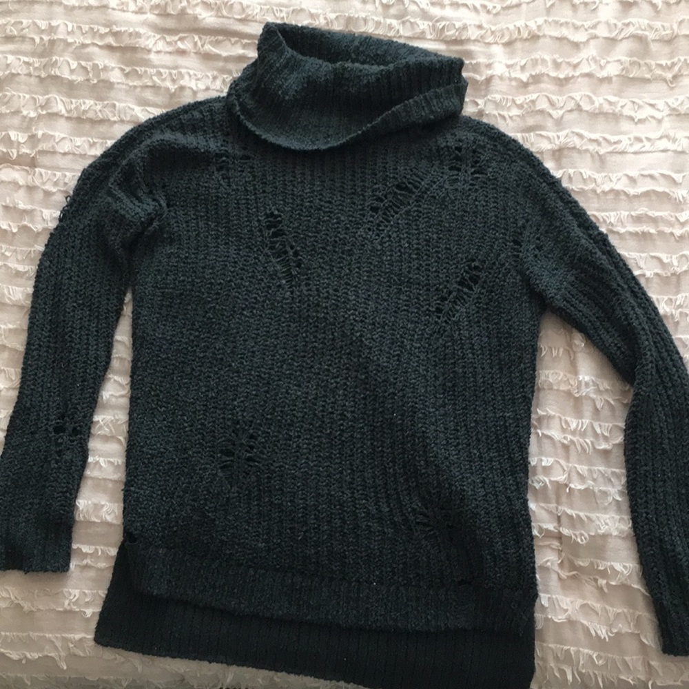 Distressed looking grey turtleneck sweater